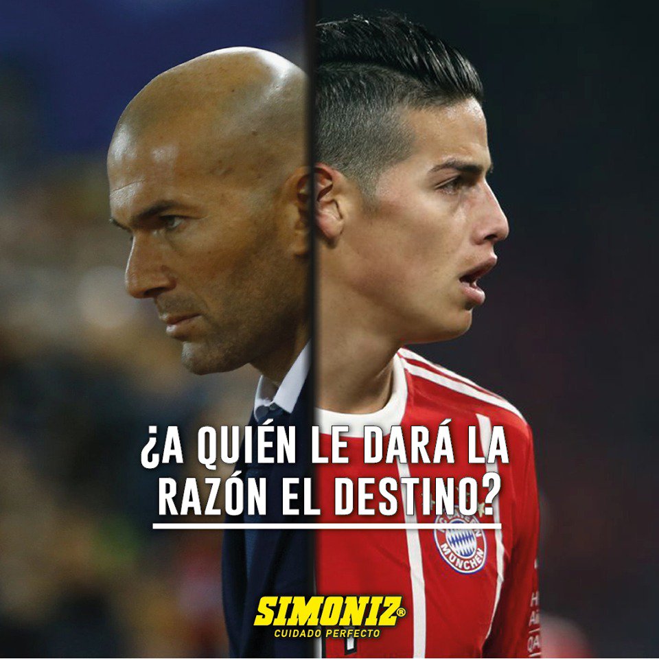 ⚽¡EL DUELO QUE TODOS QUEREMOS VER! ⚽
James - Zidane. 
El 10 de nuestra tricolor se enfrentará en cuartos de final por la Champions League contra el equipo que le quitó el sueño . #UCL2018 #UEFAChampionsLeague #ChampionsLeague #JamesRodríguez #BayernMunich  #RealMadrid
