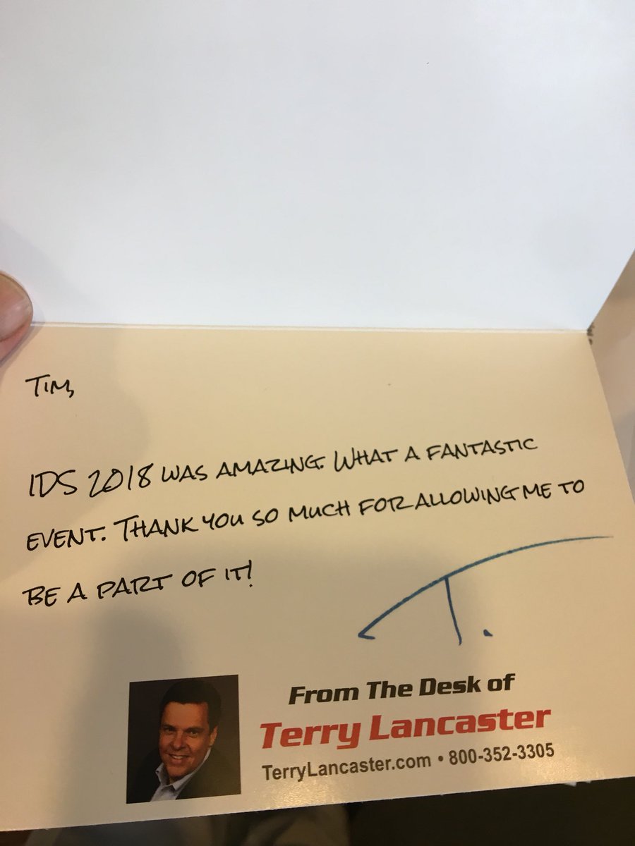 TimWJackson's tweet photo. Thanks @terrylancaster for the nice and thoughtful note - Personalized handwritten notes still prevail. @arnoldtijerina @dealersummit #IDSdenver #IDS18 #IDS2018 https://t.co/9Hm38WZvqa