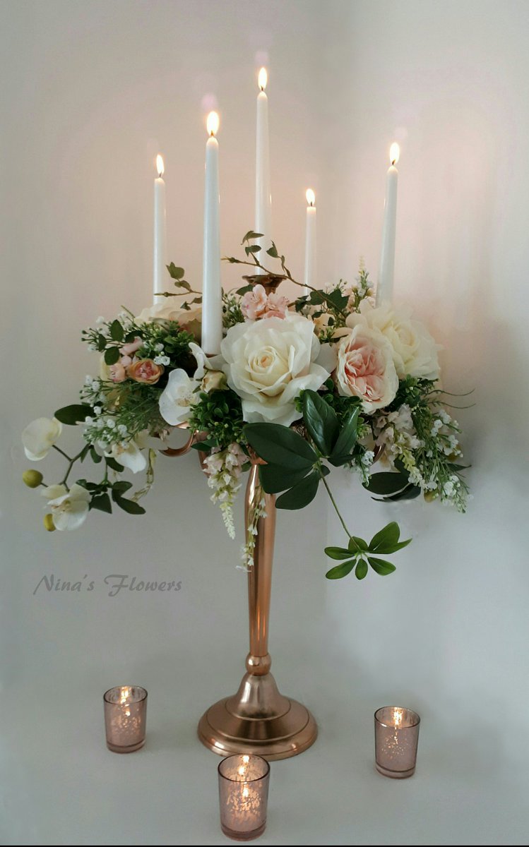Rose gold HIRE collection, is now available from September...Candelabras with garden roses, Phalenopsis orchids & Gypsophilia...just £45.00....all set up for you on the day &  then collected the following day.
#rosegoldwedding #weddingdecor #weddingflowers #tablecentres