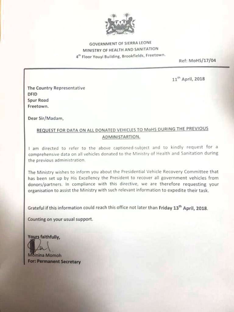 tonkolili's tweet photo. An excellent initiative by #SierraLeone’s new government although, if I were DFID’s Country Rep @DFIDSierraLeone, I’d write back denying any dealings with a previous ‘Administartion’. Go on, give it a go! #getaproofreader https://t.co/x2SchjEhMf