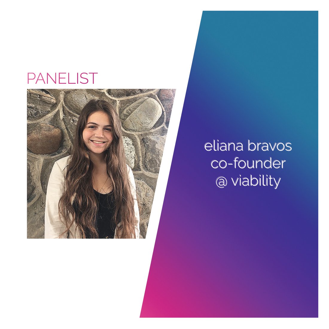 uniojaco's tweet photo. We are excited to announce that one of our three panelists will be Eliana Bravos from Viability! Find her and Viability at our Breaking Barriers summit THIS SUNDAY from 1-4pm! See you at the 519!

Sign up here: https://t.co/h4Bwb60YXs https://t.co/i9YLyDXFmC