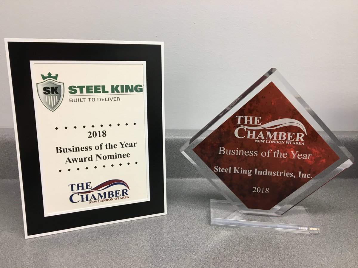 SteelKing's tweet photo. Steel King Industries was named 2018 Business of the Year by the New London (WI) Area Chamber of Commerce. 

Plant Manager Jeff Stillman states, “...This rewards the hard work &amp; dedication of a talented team... I would like to personally thank all of them...”. https://t.co/fO8BprUjuf