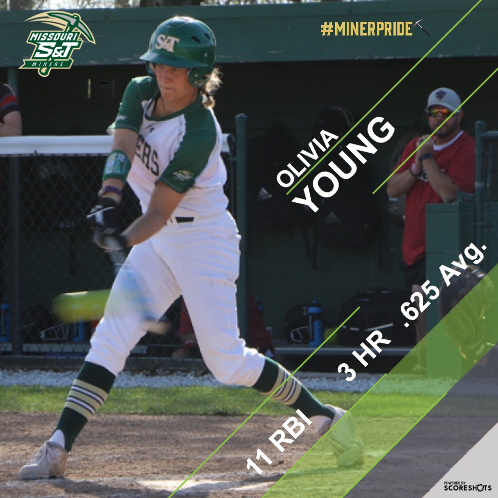 minersports's tweet photo. SB | S&amp;T sophomore outfielder Olivia Young had a productive day in #GLVCsb doubleheader at UMSL with 11 total RBIs, including a school-record nine in the nightcap and is third player in GLVC history to do so.  #MinerPride⛏ #GLVC https://t.co/cpQnS5dw5B
