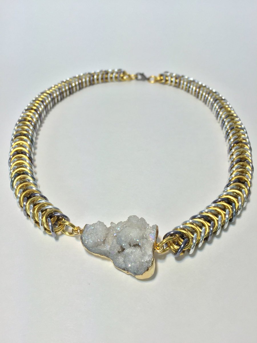 randomjewelry's tweet photo. Gold, Gunmetal and Silver Box Chain Necklace with Druzy Gemstone | Chainmaille Necklace | Gemstone Necklace https://t.co/mu8Z8vLeGN  #ChainNecklace https://t.co/aO2O7OeeAk