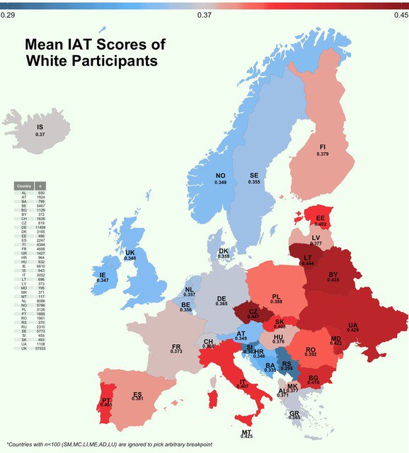 kurararu's tweet image. Europe ranked by #racism according to Harvard researchers between 2002 and 2015 #Europe #Europemap