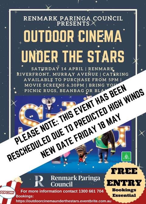Sadly tonight's <a href="/RenmarkParinga/">RPCouncil</a>  screening in #Renmark has been postponed due to predicted high winds.