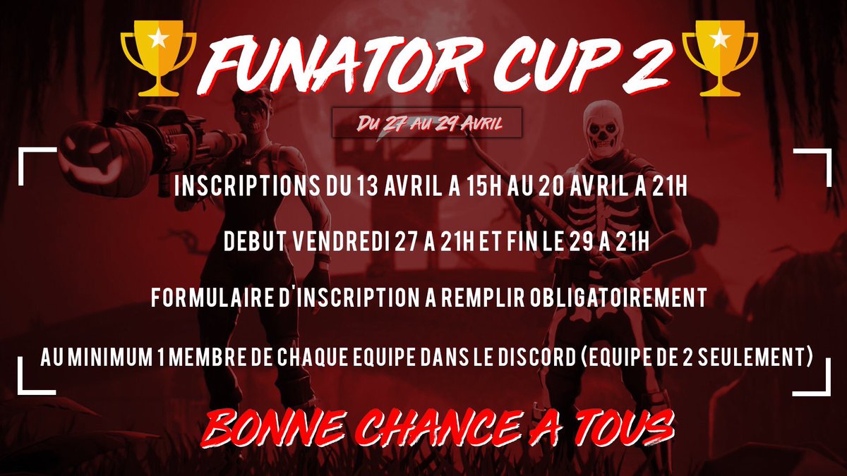 funator_'s tweet photo. #OFFICIEL
🏆FuNaToR Cup #2 - Duo Edition🏆
Ouverture des inscriptions avec un (léger retard) de la #FCUP2 ! Pour cela il vous suffit de remplir le formulaire ci-joint et de rejoindre le Discord 🔥
https://t.co/OoOOdMgfuy
Discord : https://t.co/qWkibaH0EB https://t.co/qarq61gOI0