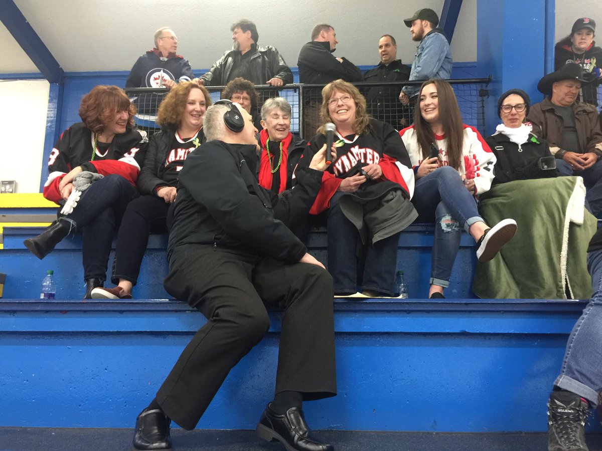 davidhbrett's tweet photo. My sister-in-law Colleen, mom of @nitroshockey player Adam Andersen, interviewed during TV timeout at @CycloneTC2018 as #Kimberly sits on comfortable 6-1 lead over home team #Richmond. Lots of family support with the huge #Dynamiters fans in the stands. https://t.co/9PF6zAGkwR