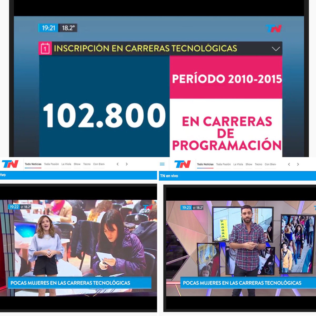 carohadad's tweet photo. Los resultados de https://t.co/kU8TT1Sxrb salieron hoy en @todonoticias ! Mil gracias @poggidiego y todo el equipo por compartir lo que hacemos en @chicasentec 👩🏻‍💻💪🏻💚 https://t.co/TLq5zlz6VG