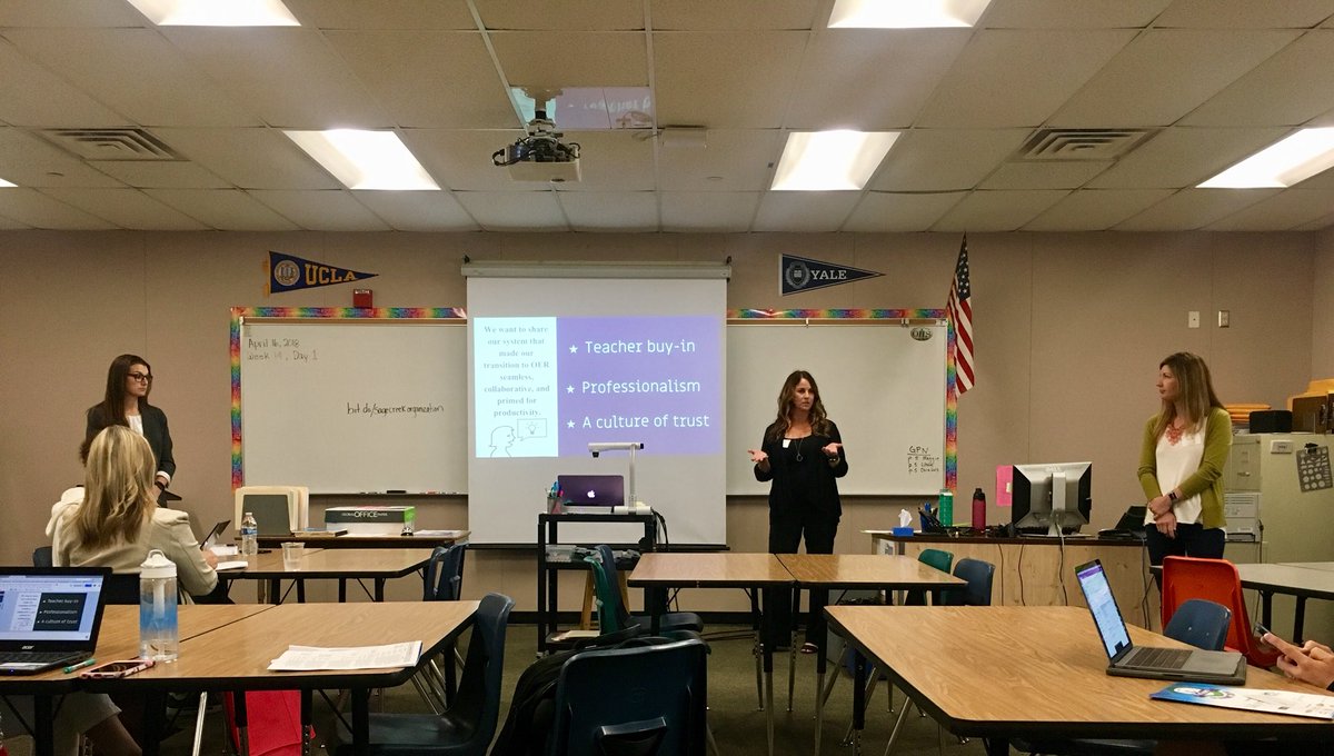 CRLP_UCSD's tweet photo. Wow. #OER works. #cusdlearns teacher leaders and admin showcase valuable new ideas to move from just “sharing” to truly “collaborating”. Extra big props to #UCSDCRLP TL @MrsAlberts for embodying how TLs lead by learning. A pleasure to meet the dynamo @bobcatenglish team! https://t.co/WhxYCbduWf