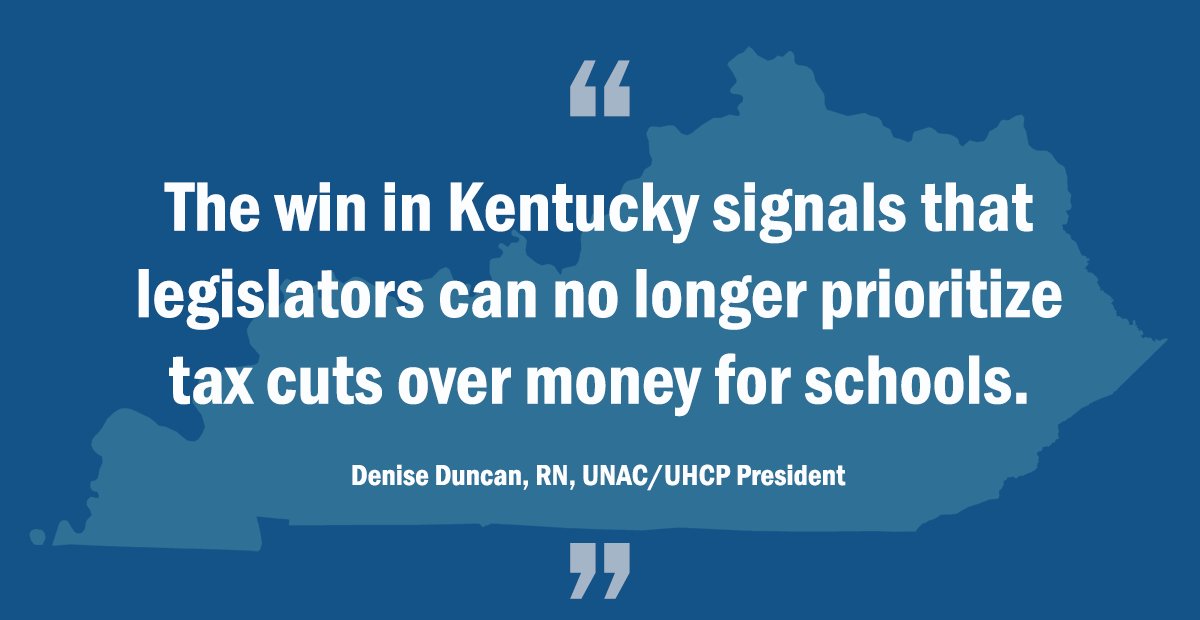unacuhcp's tweet photo. Congratulations to the Kentucky teachers for reminding us that when we stand together, we can win big changes in our communities.

Read UNAC/UHCP President @DeniseDuncanRN's statement on the Kentucky teachers' victory: https://t.co/MF5l9zlSk1 

Full text 👇#120Strong #kyga18 https://t.co/NjZMxTL5OK