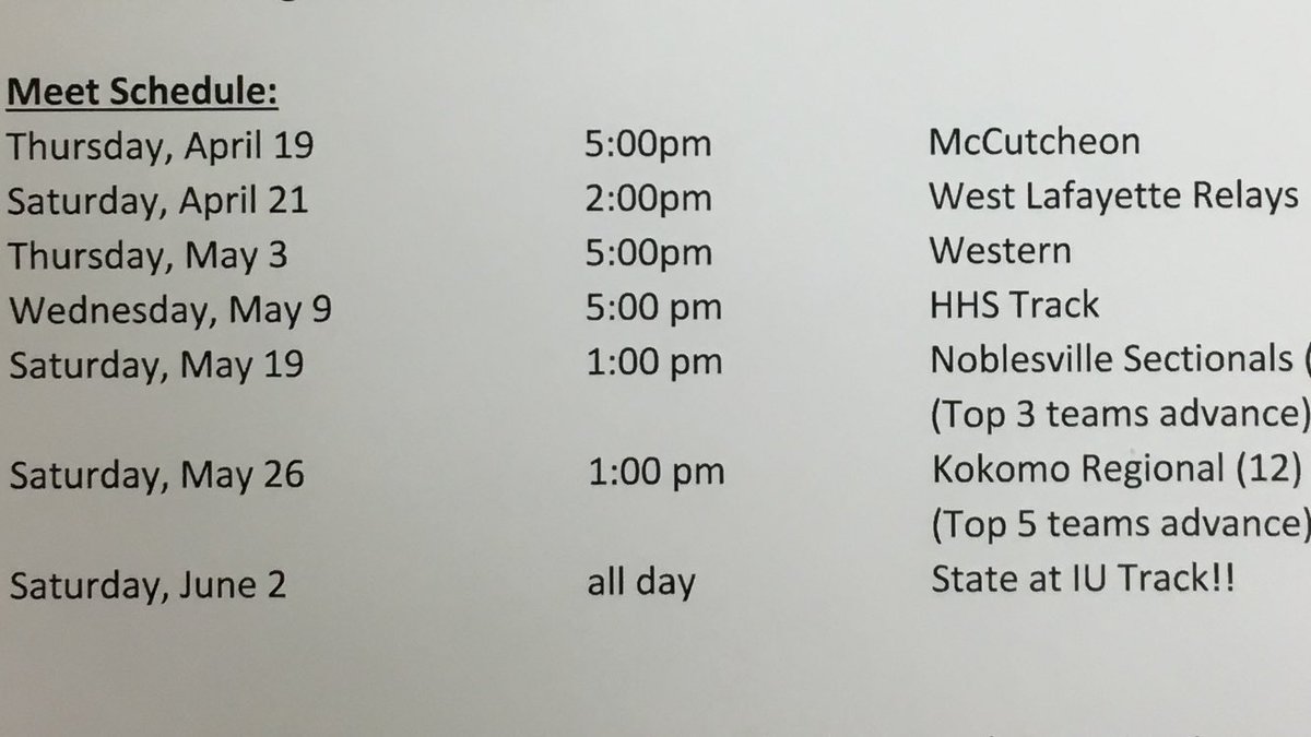 Harrison’s 2018 Unified Track and Field Schedule!!