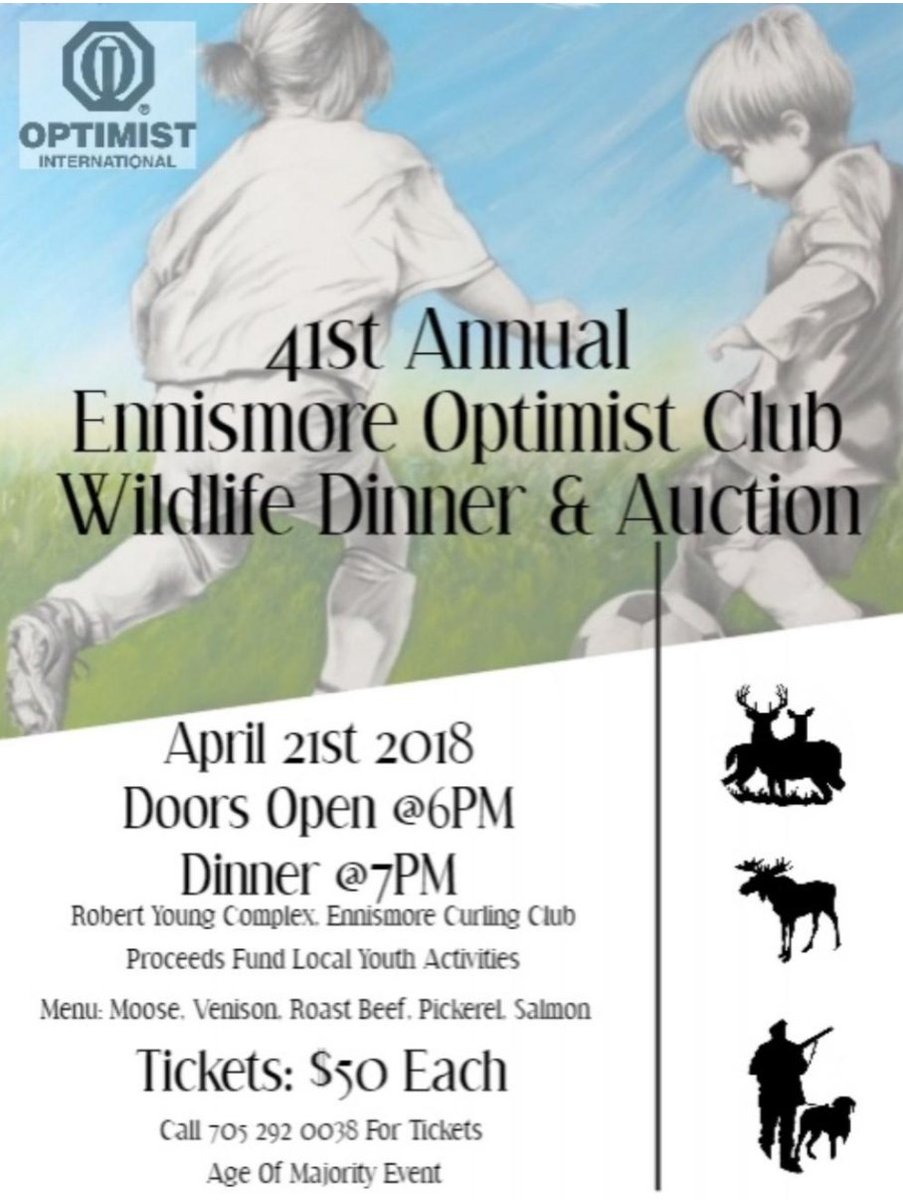 EnnismoreOptCb's tweet photo. Our Wildlife Dinner and Fundraiser is coming up Saturday April 21/2018.
Tickets still available https://t.co/UJSa2GDFfb