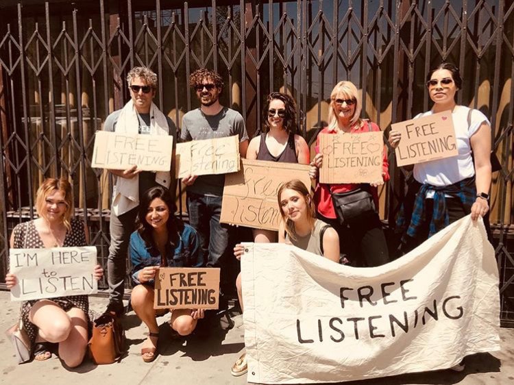 UCFreeListening's tweet photo. Our very own @Bcmathes along with some of @CrashActing's artists out on #FreeListening Day! #fld2018 https://t.co/VVBappudtr