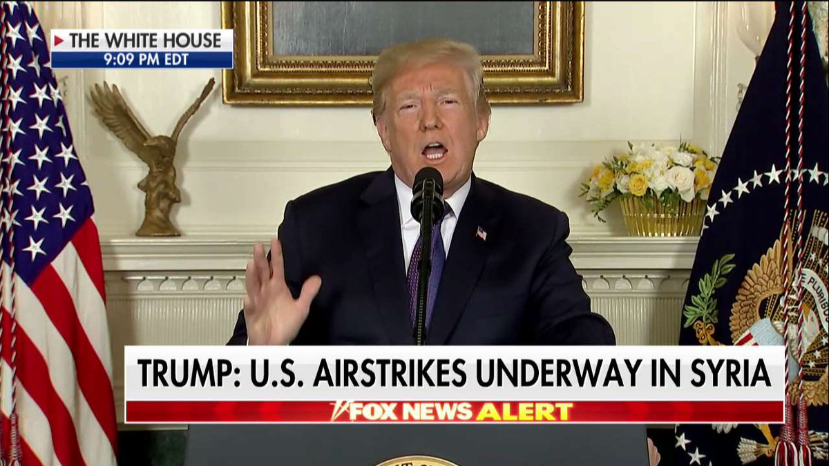 FoxNews's tweet photo. .@POTUS: “Tonight, I ask all Americans to say a prayer for our noble warriors and our allies as they carry out their missions. We pray that God will bring comfort to those suffering in Syria.” https://t.co/HKtFK59FYs