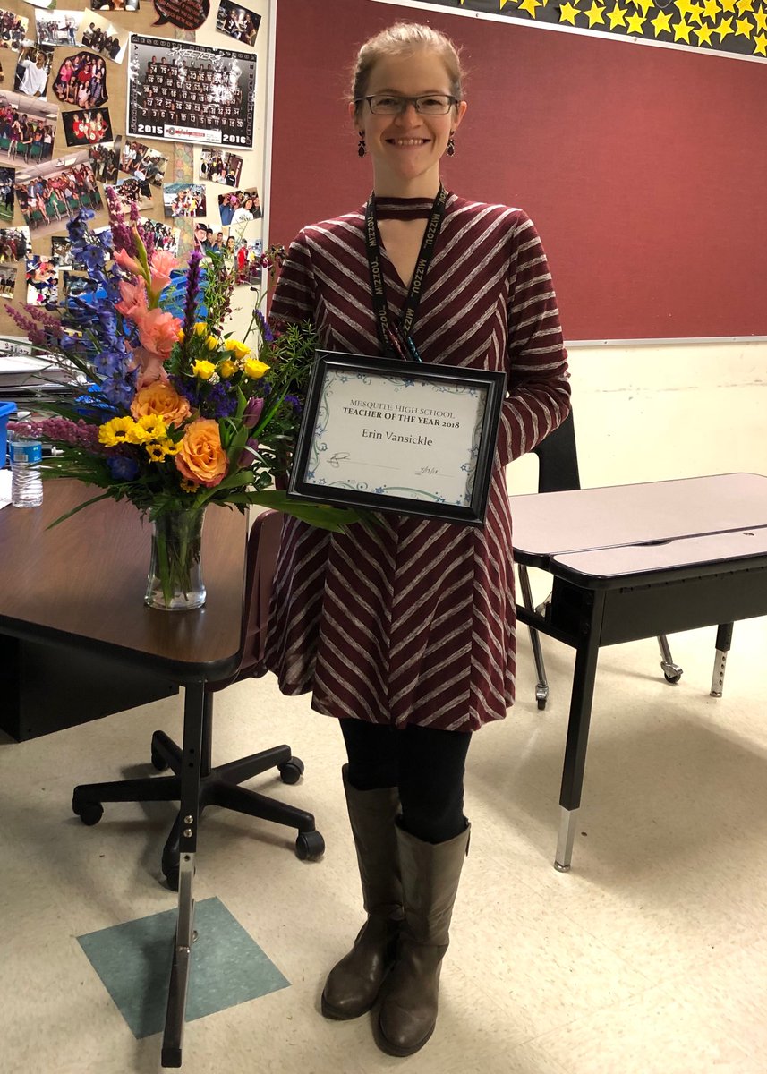 wascomenglish's tweet photo. Congratulations, Erin Vansickle, Mesquite High School Teacher of the Year. #SKEETERNATION  @AreMaroon https://t.co/iCPuP2Faya