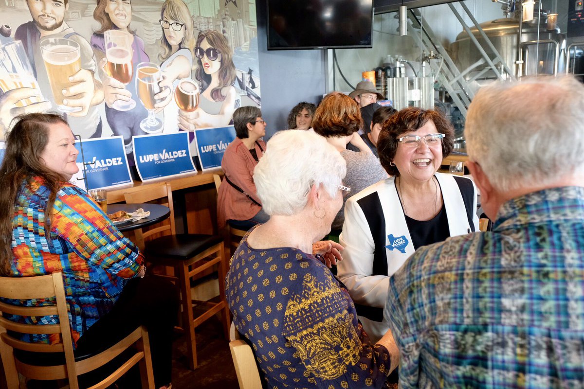 .<a href="/LupeValdez/">Lupe Valdez</a>, possible Democratic gubernatorial candidate, works the crowd at Black Star Co-op Pub and Brewery on April 13, 2018 in Austin, Texas. #lupevaldez #txgov <a href="/TexasTribune/">Texas Tribune</a>