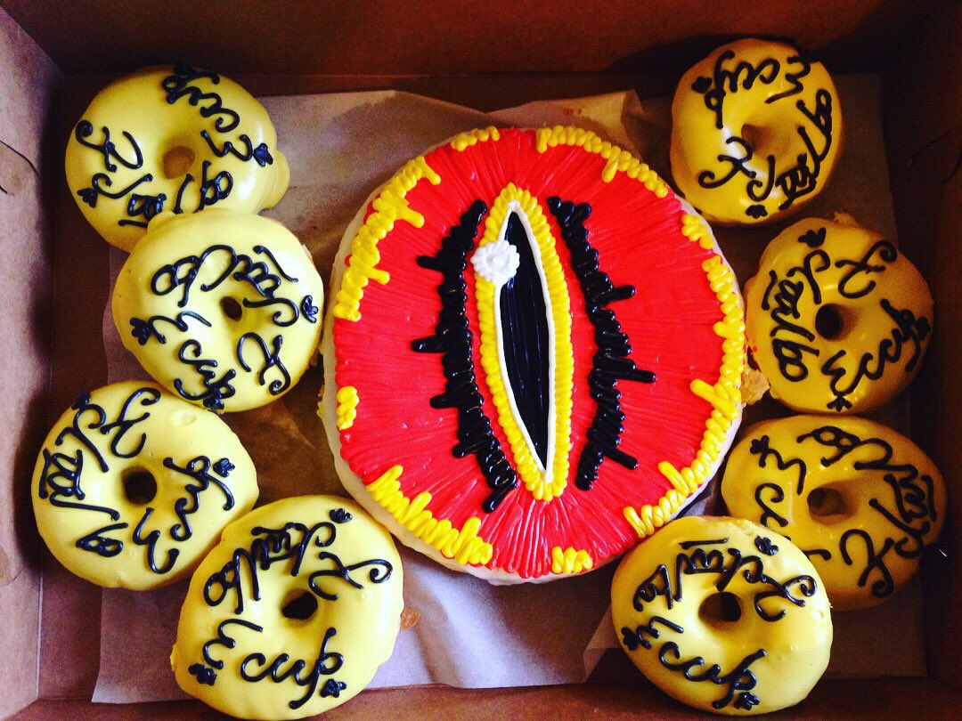 scatpdx's tweet photo. Wow! @VoodooDoughnut you totally made my 12 yr old Lord of the Rings obsessed daughter's birthday! #bestbirthdaydonutsever https://t.co/2rrKX7kKzg