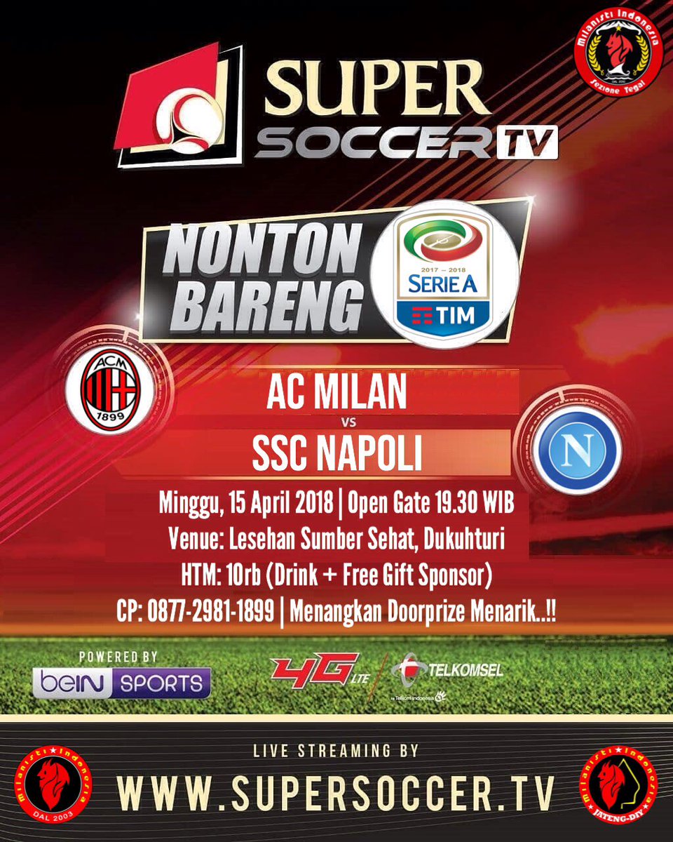 MIsezTEGAL's tweet photo. #MISezTegal #NdeMil
#GrandePartita #MilanNapoli
Minggu, 15 April 2018
Open Gate: 19.30 WIB
Venue: Lesehan Sumber Sehat
HTM: 10rb (Drink + Freegift Sponsor)
DC: All About AC Milan
CP: 0877-2981-1899
Ada doorprize menarik untuk jakwir2 yang beruntung. #ForzaMilan https://t.co/eOPa4y6LnT