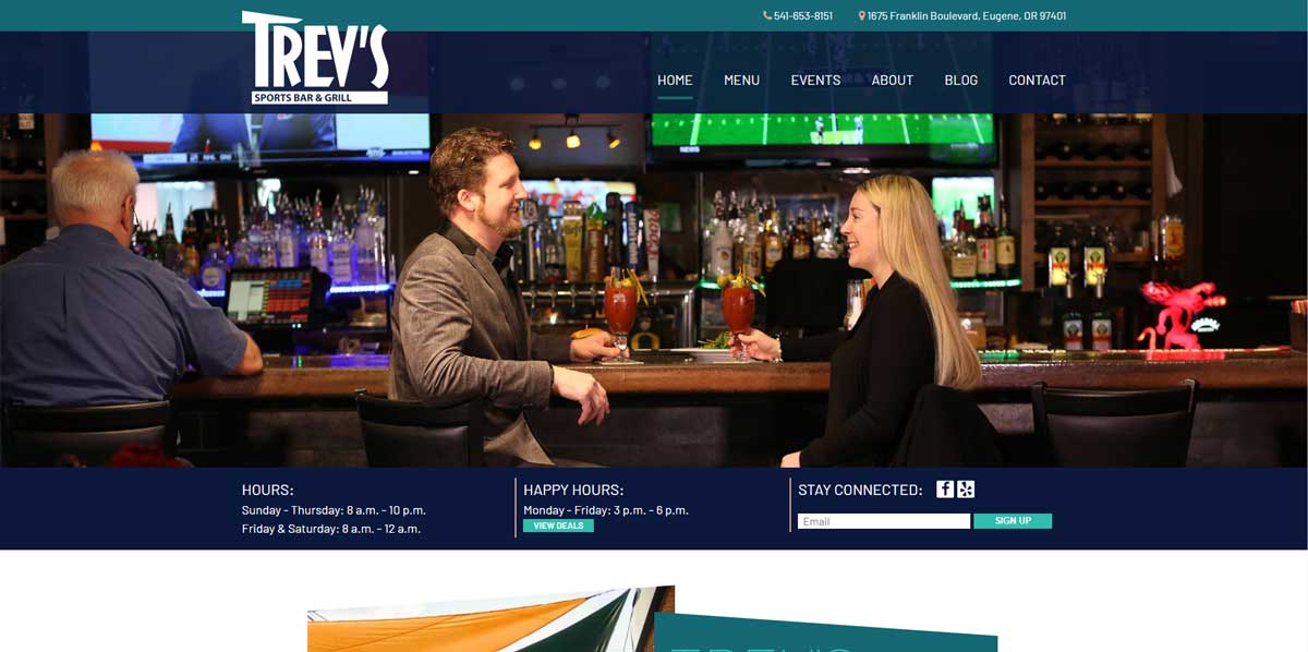 RGMediaCompany's tweet image. We’ve completed a new website for Trev's Sports Bar &amp;amp; Grill! When owner, Ronda Perkins, decided to rebrand Sam’s on Franklin, we designed a new logo and website that shows off Trev’s #funatmosphere, #appetizingfood and #convenientlocation. Check it out: trevssportsbar.com