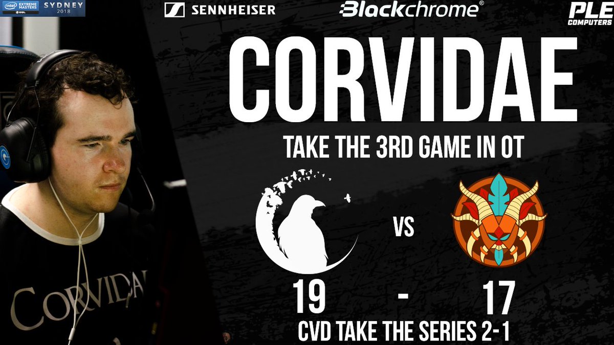 corvidaeinc's tweet photo. The #CVDCSGO boys take the last round in OT 19-17 against @TabooESC in the first @IEM Sydney Closed Qualifier Lower Bracket match.
Taking the series 2-1
and on to the next round!
#YeahTheBoys
@PLEComputers #FindIyen #CSGO #Twitch #Watch #Live #esposts https://t.co/JWMaDcbLTl