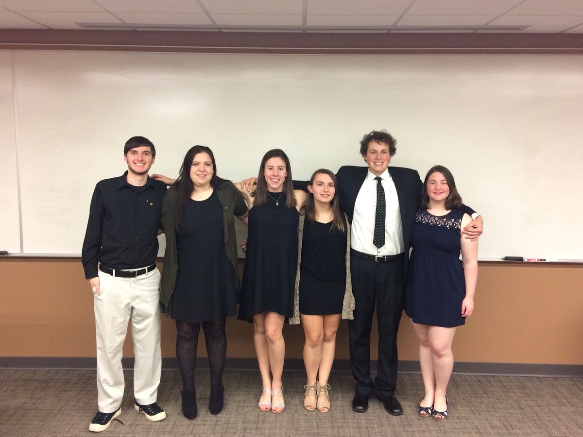 Please join me in welcoming our new exec board!
From left to right:
Nathan Mehalick - President
Hannah Mordaunt - VPM
Megan Malmquist - VPSP
Lynn Helmick - Secretary 
Elek Zamolyi - Treasurer
Emily Wolfe - Alumni Secretary/Webmaster/Historian