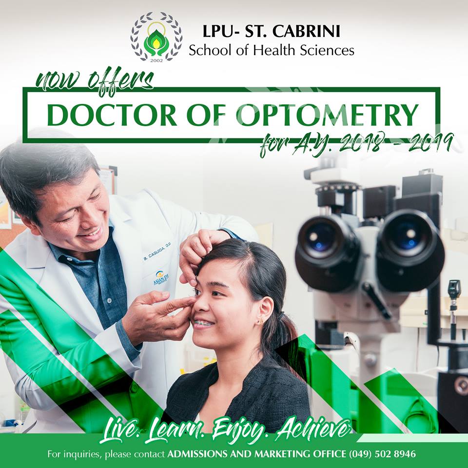 Our new program offering DOCTOR OF OPTOMETRY for academic year 2018 - 2019.

For inquiries, please contact ADMISSIONS AND MARKETING OFFICE (049) 502 8946

#chooselpu