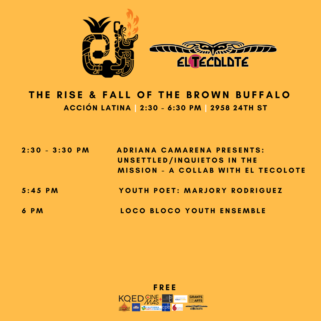 Tomorrow 2:30-3:30am at <a href="/AccionLatinaSF/">Accion Latina</a> , an Unsettled reading in the  Mission! Issues No. 3 Warriors in the Cove of Weepers and No. 4 Redlined  published in <a href="/elteco/">Diego el teco tecatesismo</a>! Event part of <a href="/paseoartistico/">Paseo Artistico</a>:  The Rise and Fall  of the Brown Buffalo ! <a href="/cwfCollab/">Creative Work Fund</a>