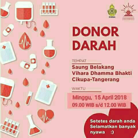 Blood4LifeID's tweet photo. #INFO #Dondar #Tangerang | 15 April 2018 | 09.00-12.00 WIB | Saung Belakang Vihara Dhamma Bhakti Cikupa | @WiyogoNugroho cc @InsideTangerang @tng_tv @zonatangerang @_infoTangsel @Kota_Tangerang @BFLTangerang @pmi_tangerangct @MI_tangerang https://t.co/kPN3z6FjFW