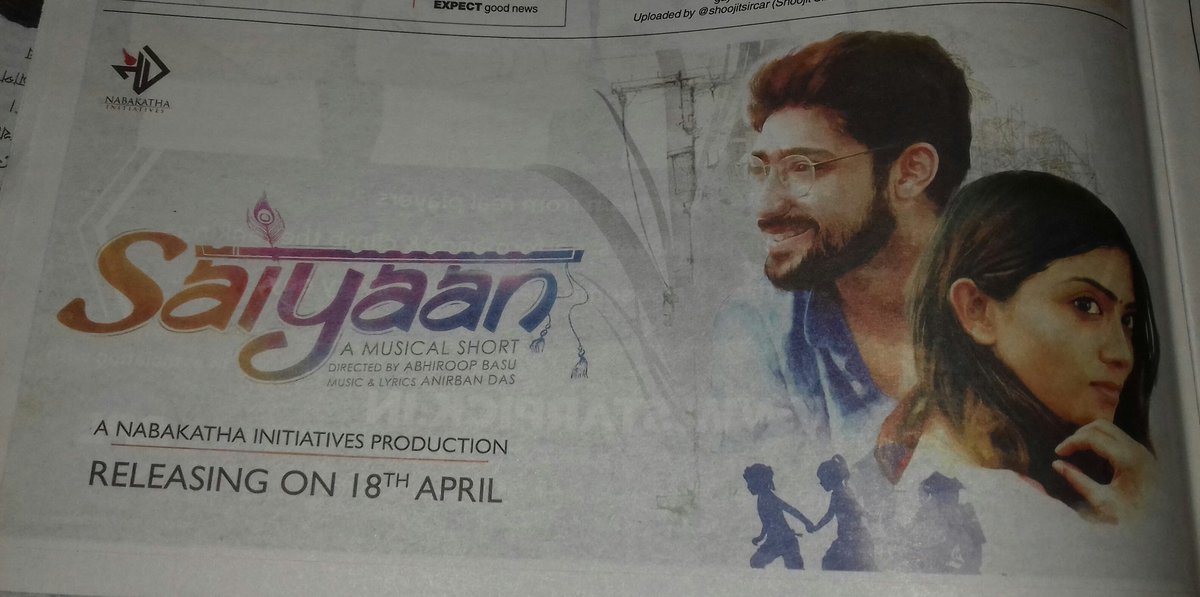 diptarka53's tweet photo. Today's @t2telegraph.. Eagerly waiting to see my favourites together..@C_Gaurav and @bose_anindita10 #Saiyaan #MusicalShort Best Wishes 😍😙 https://t.co/qWneo9eNdv