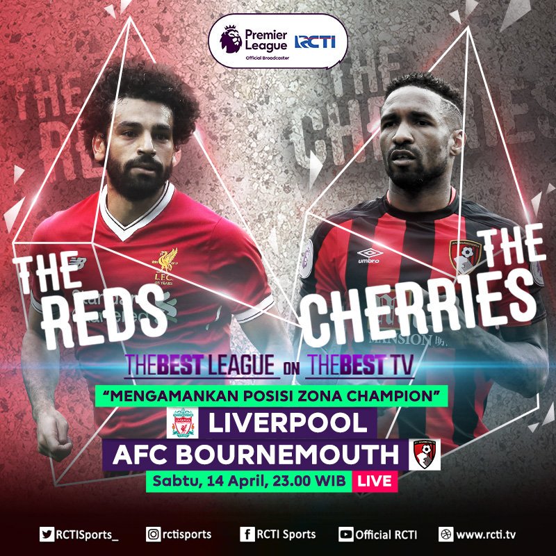 SiaranBolaLivee's tweet photo. #TODAYMATCH #EPL 
Sabtu 14 April 2018
▪ LIVERPOOL vs BOURNEMOUTH ▪ KO 23.30 WIB [Beins1 &amp; RCTI LIVE] https://t.co/UsGdXSjuJY