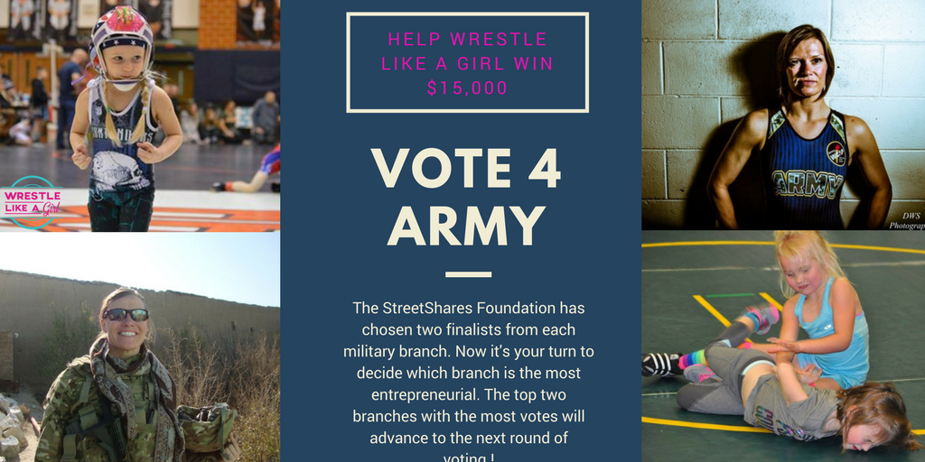 WrstleLikeAGirl's tweet photo. Help@WrstleLikeAGirl win $15,000 for women's wrestling! Vote for @USArmy - the round closes April 30th! CURRENT RANKINGS: 1st Place: NAVY 292 VOTES,
2nd Place: ARMY 169 VOTES, 3rd Place: COAST GUARD 126 VOTES @WomMovMillions@WOMENgirls_@WomensHealthMag https://t.co/lh8bV29dWP https://t.co/LLLJdOJZJq