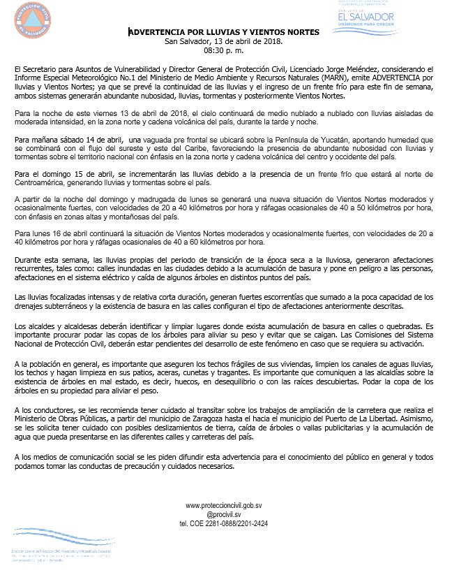 Protección Civil de El Salvador tweet media