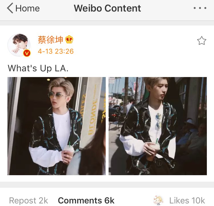 Kunsland0204's tweet photo. #CaiXukun #IdolProducer
#차이쉬쿤 #蔡徐坤 #偶像练习生 #우상연습생 #ช่ายสวี่คุน #NinePercent 
180413 [Weibo Update] What’s up LA.
Hope you enjoyed Universals~ https://t.co/nPCfLMgSU3