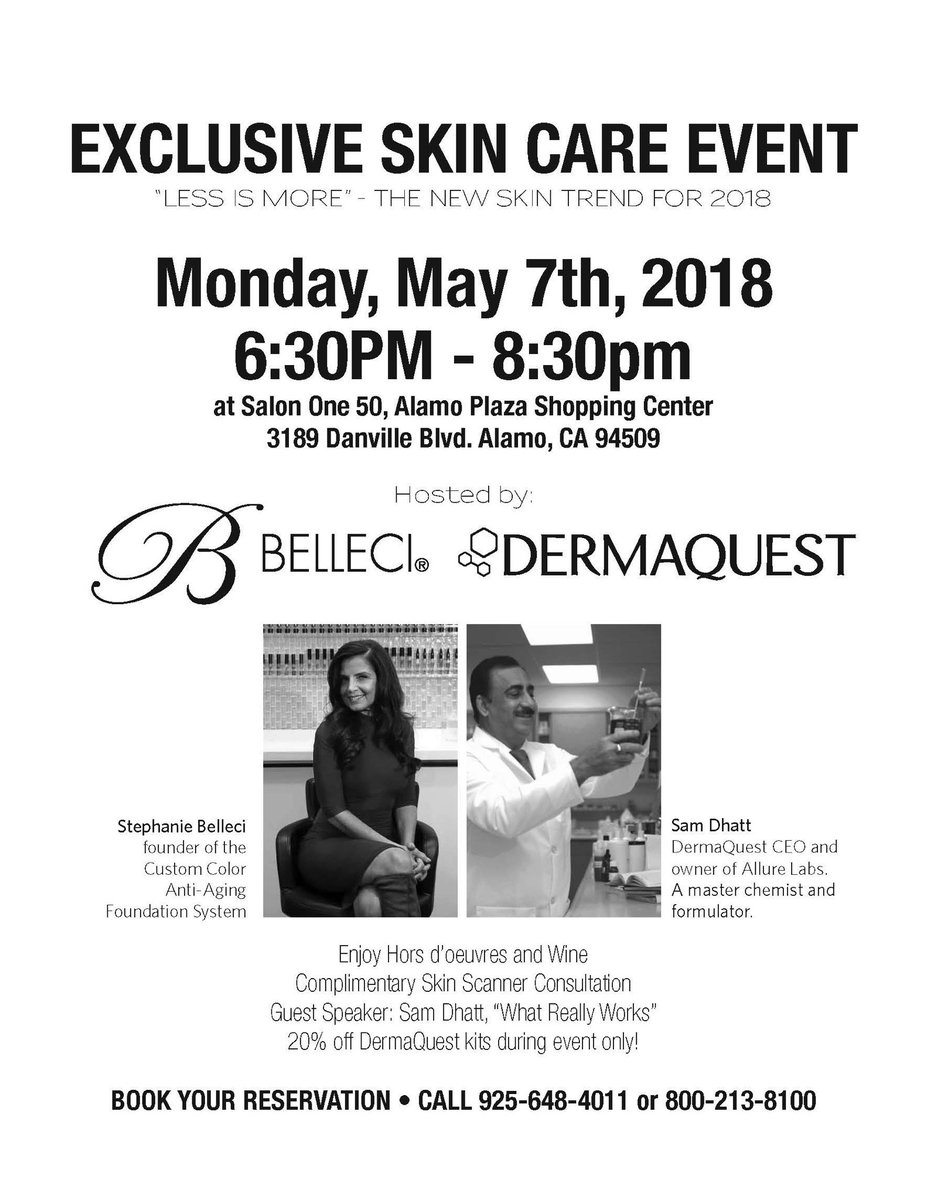 Everything you want to know about skin care ingredients! What works and what doesn't. Find out at Salon One 50 on May 7th at 6:30pm with well renowned chemist, Sam Dhatt. Wine and hors d'oeuvres served. Free giveaways!!
