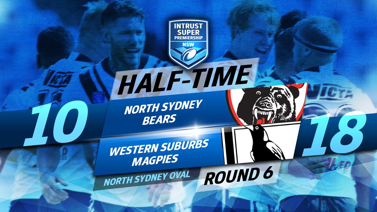 NSWCup's tweet photo. HALF-TIME
The @WestsMagpies are up by eight points after a late fightback from the @NthSydneyBears.
πΊ #IntrustSuperPremiership #JasonTaylorCup https://t.co/rbnuMTZ7P0