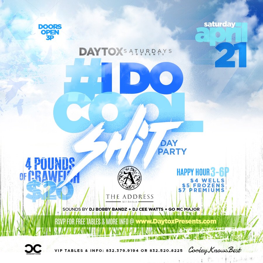 CooleyKnowsBest's tweet photo. #IDoCoolShit Day Party April 21st!! Got my dawg @djceewatts https://t.co/iBe4o9iRU4