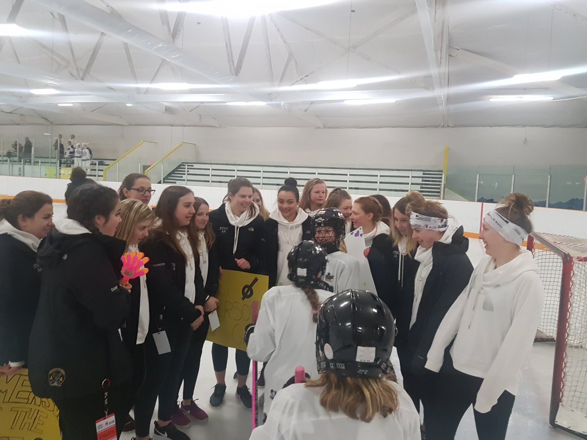 LoretteRingette's tweet photo. @LoretteRingette 3 on 3 Tournament welcomes U16AA AB Sting @ringettealberta as they take time to cheer on thier @MBRingette  #ringette #Nationals Ambassador Emerson and her U10 Macdonald Wildfire team-mates @ringettecanada @ringetteworld #3on3ringette https://t.co/xEdj3clqov