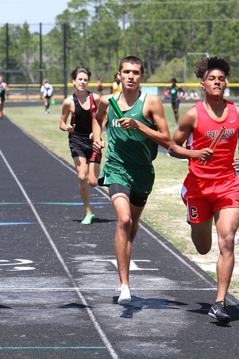 MosleyTrack's tweet photo. Teamwork equals a ticket to the 3A Region 1 Championship for Dolphins 4 x 800 relay squad. Congratulations Rowan, Marc, Ivan, and Kaden on a strong 3rd place.  @Xjonekj123  🥉🐬#FinFast https://t.co/D9JizczmgD