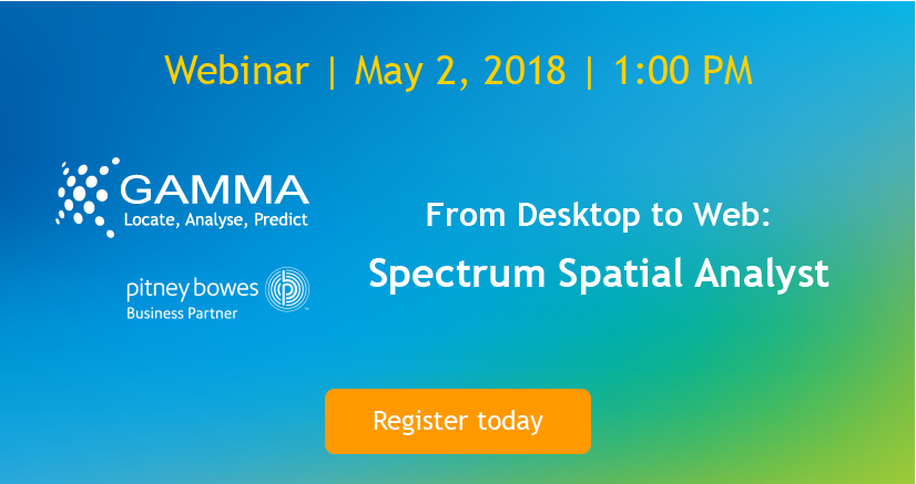 Gamma_irl's tweet photo. [Webinar] From Desktop to Web: Spectrum Spatial Analyst >> https://t.co/GRqCEawQ48 << May 2, 1:00PM
#Spectrum #Spatial Analyst is the Web #GIS Platform from @PitneyBowes 
#SSA #SpectrumSpatial https://t.co/J57dF7auJ9