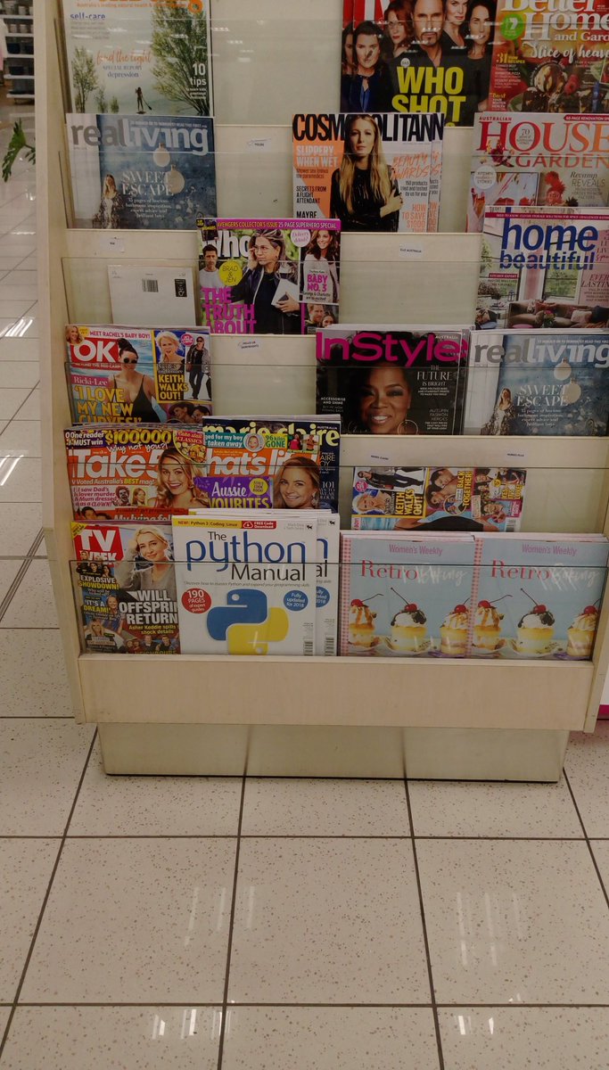 respiewak's tweet photo. I wasn't aware there was a print version of the python manual. Also, whoever stocked it there should get a prize https://t.co/frP1nChGzH