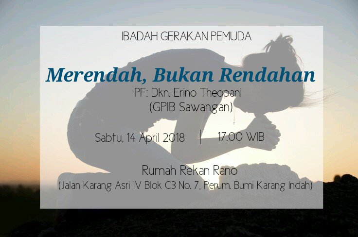 Syalom rekan-rekan pemuda terkasih! Jangan lupa hari ini ada ibadah GP lhoo. Ditunggu kehadirannya😊