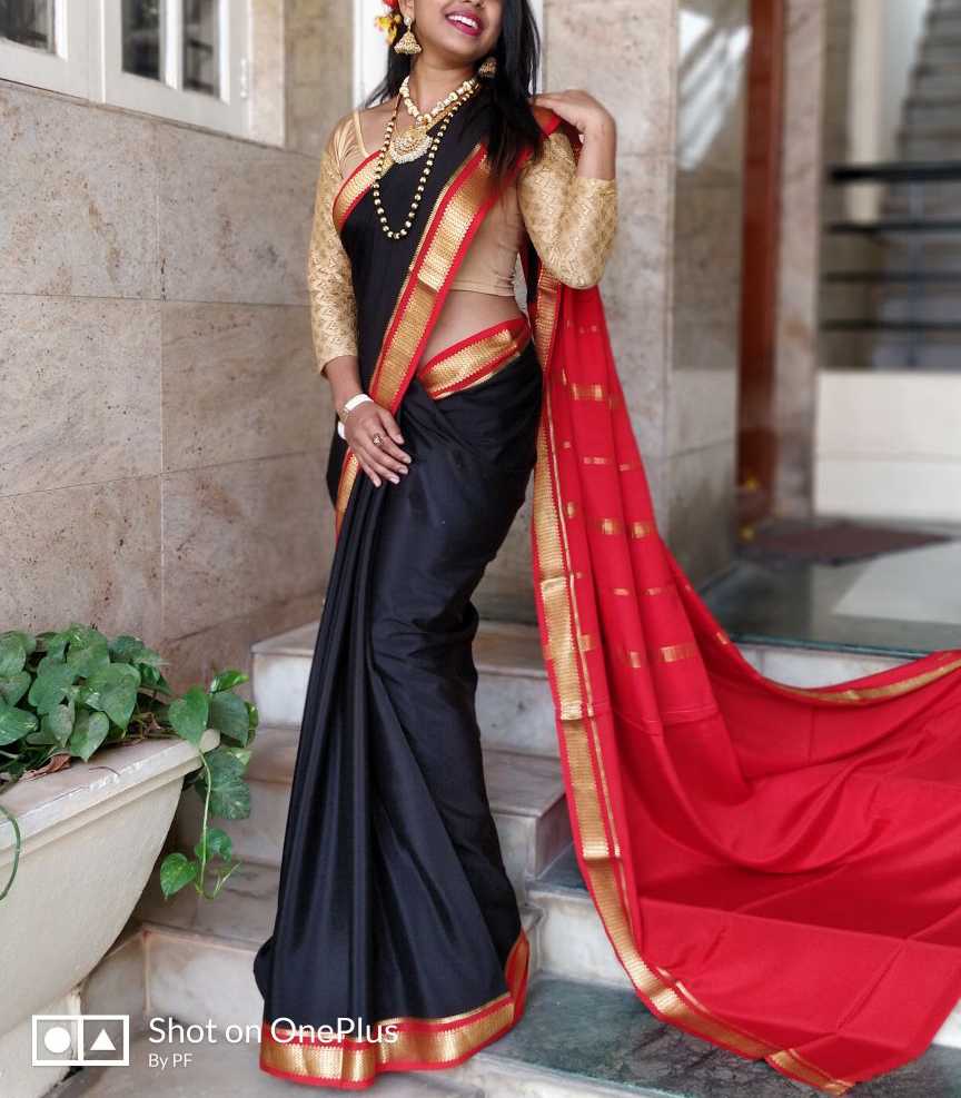 Buy Samyukta Singhania Black Mysore Pure Silk Saree With Running Blouse  Online | Aza Fashions