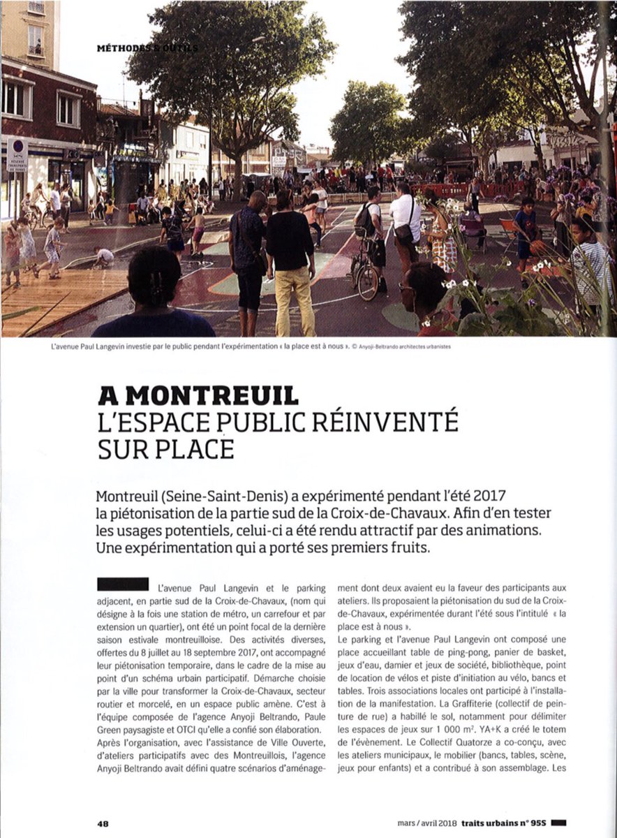 glechequer's tweet photo. Dossier spécial sur la transformation de la Croix de Chavaux à lire dans la revue Traits Urbains. Un article qui rappelle notre volonté, avec @PatriceBessac, que ce projet soit mené dans une démarche #participative d’#urbanismetransitoire #laplaceestanous #Montreuil #croixdechav’ https://t.co/kE52fuZr7Y