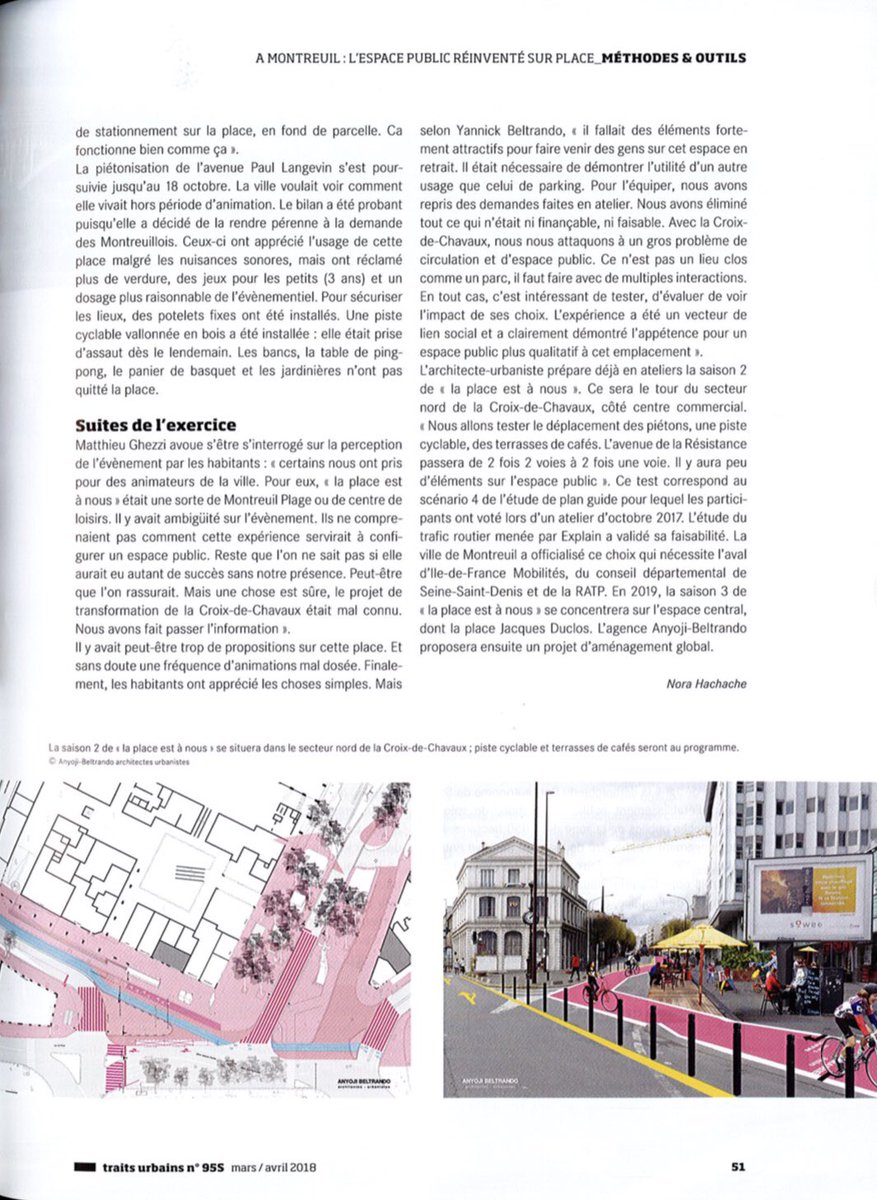 Dossier spécial sur la transformation de la Croix de Chavaux à lire dans la revue Traits Urbains. Un article qui rappelle notre volonté, avec <a href="/PatriceBessac/">Patrice Bessac</a>, que ce projet soit mené dans une démarche #participative d’#urbanismetransitoire #laplaceestanous #Montreuil #croixdechav’