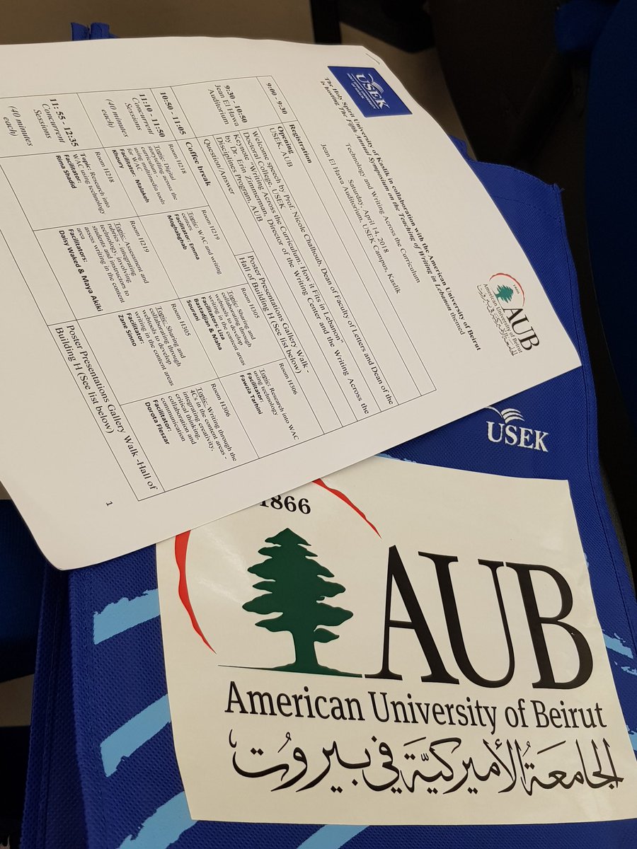 megiselle's tweet photo. Writing Across the Curriculum: How it fits in Lebanon #AUBUSEK #5thwritingsymposium https://t.co/rtw3Vzc7JA