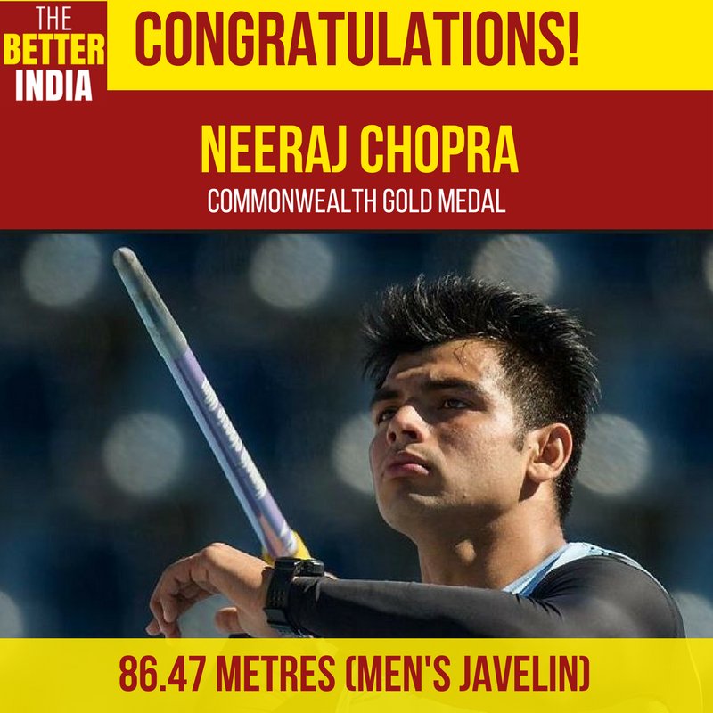 21st gold medal for India comes thanks to Neeraj Chopra's splendid efforts in Men's Javelin event at #CWG2018 as he recorded a season best throw of 86.47 metres. #GC2018 IMAGE: Doordarshan News