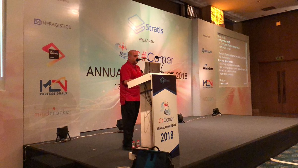 CsharpCorner's tweet photo. #CsharpCon18 Day2 #MobileTrack - @jguadagno holds the stage for showing how to build #Native #MobileApps using #JavaScript and #React. https://t.co/q4vBLFfToa https://t.co/mkkJBchLrE