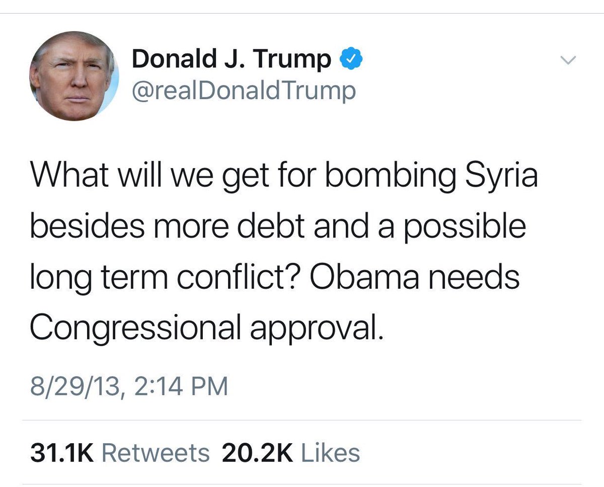 AntonioPR's tweet photo. Trump on #BombingSyria in 2013 https://t.co/2S2pByPjGX