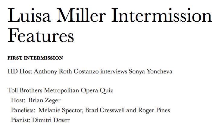 MsOperaGeek's tweet image. Tune into your radio at 1:45 PM EST during the first intermission of the Met’s broadcast of ‘Luisa Miller’ to hear me as a panelist on today’s Opera Quiz 🤩